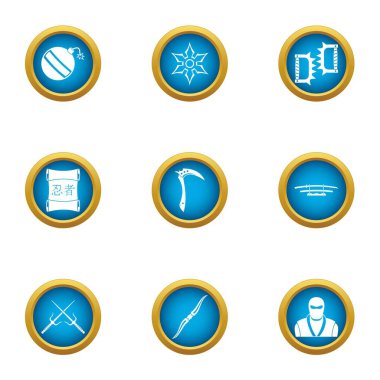 Ninja spor Icons set, düz stil