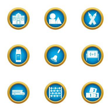 Öğretim okul Icons set, düz stil