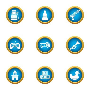 Oyun okul Icons set, düz stil