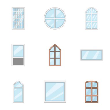 Pencere diyafram Icons set, karikatür tarzı