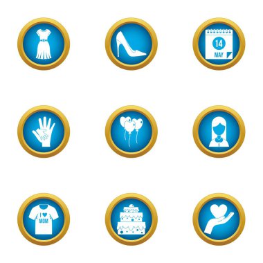 Evlilik Icons set, düz stil