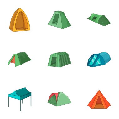 Plaj çadırı Icons set, karikatür tarzı