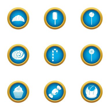 Tatlı Icons set, düz stil