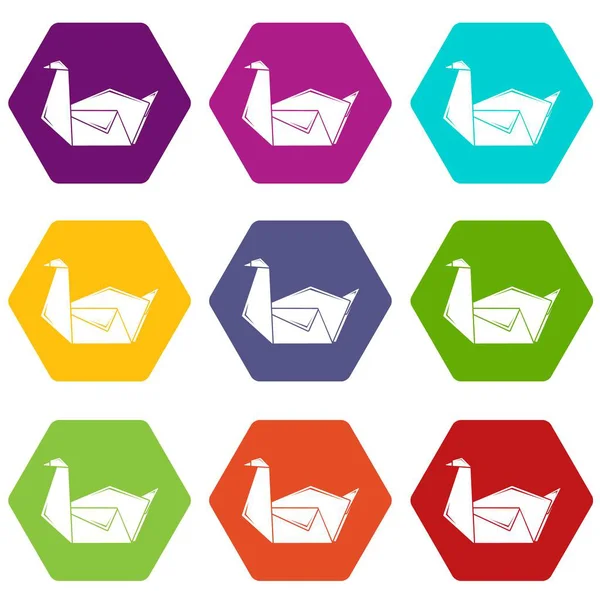 9 vektör origami swan Icons set