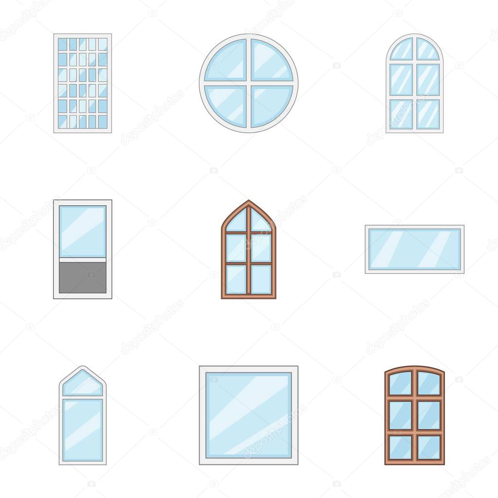 Window aperture icons set, cartoon style