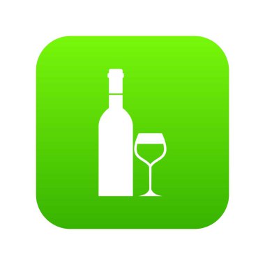 Cam ve şarap simgesi dijital yeşil şişe