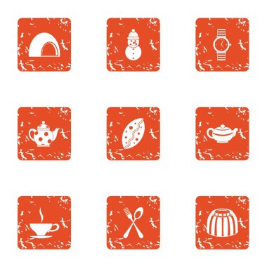 Çay tablo simgeler kümesi, grunge tarzı