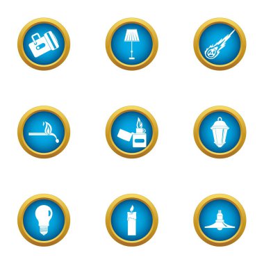Işık aydınlatma Icons set, düz stil