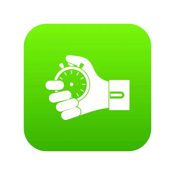 Hand holding stopwatch pictogram digitale groen — Stockvector