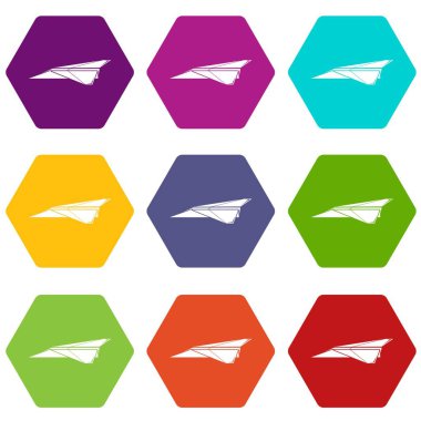 9 vektör origami uçak Icons set