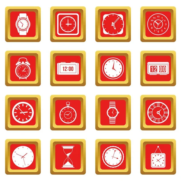 Tid och klockan ikoner set röd — Stock vektor