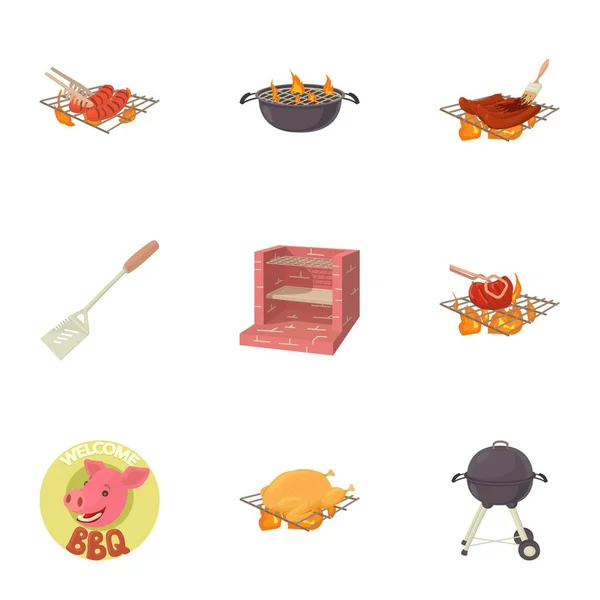 Conjunto de iconos de fiesta Bbq, estilo de dibujos animados — Vector de stock