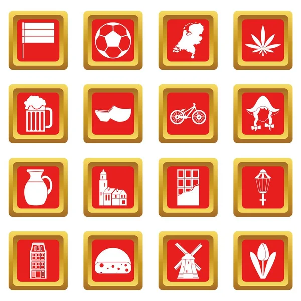 Países Bajos iconos conjunto rojo — Vector de stock