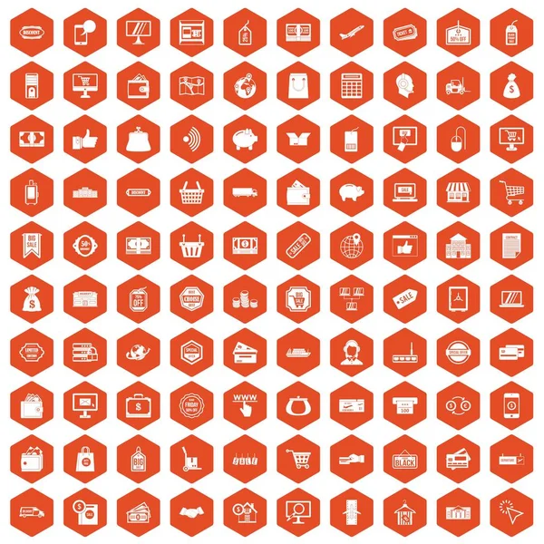 100 ícones de compras laranja hexágono —  Vetores de Stock