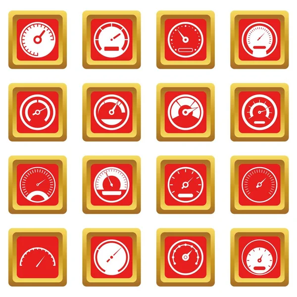 Iconos del velocímetro en rojo — Archivo Imágenes Vectoriales