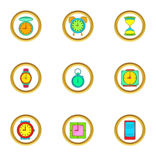 Time and clocks icons set, cartoon style — Stock Vector