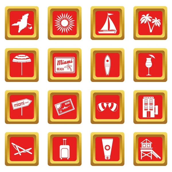 Miami icons set red — Stock Vector