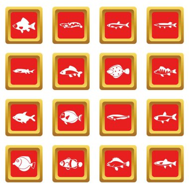 Kırmızı sevimli balık Icons set