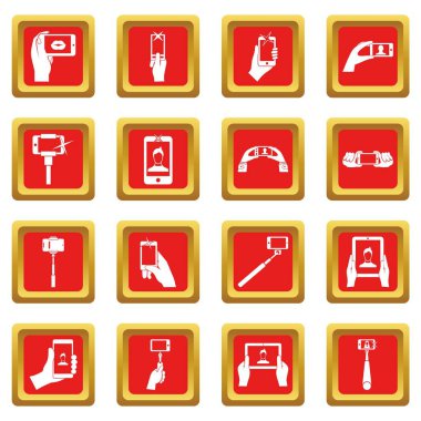 Kırmızı selfie Icons set