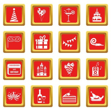 Kırmızı mutlu Doğum günü Icons set