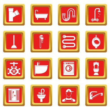 Sıhhi tesisat simgeler kırmızı ayarla