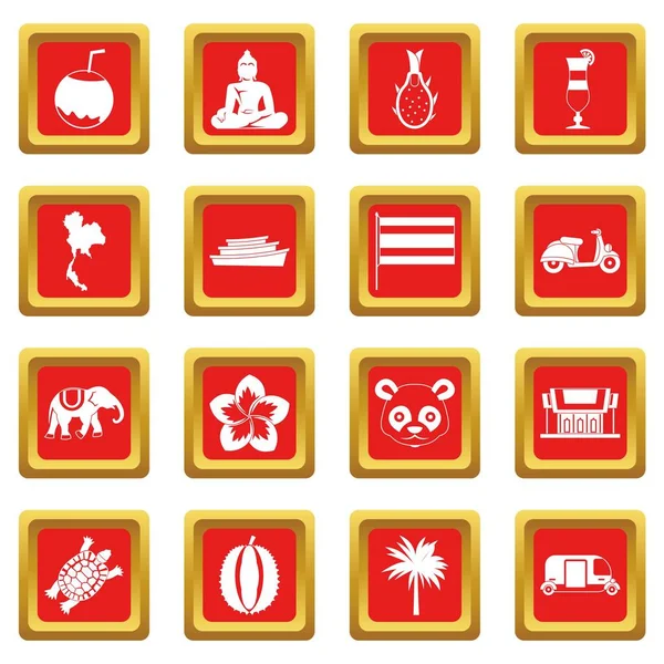 Conjunto iconos de Costa Rica rojo — Vector de stock