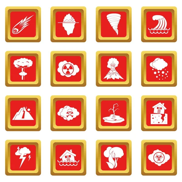 Conjunto de iconos de desastres naturales rojo — Archivo Imágenes Vectoriales