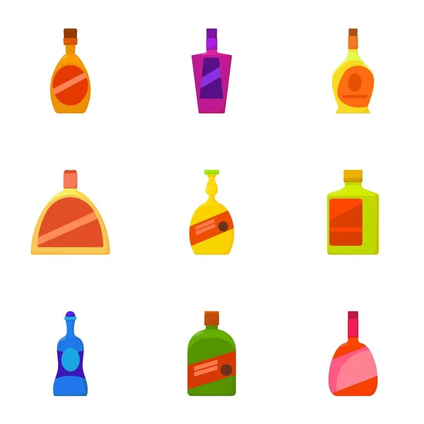 Expensive bottle icons set, cartoon style — Stock Vector