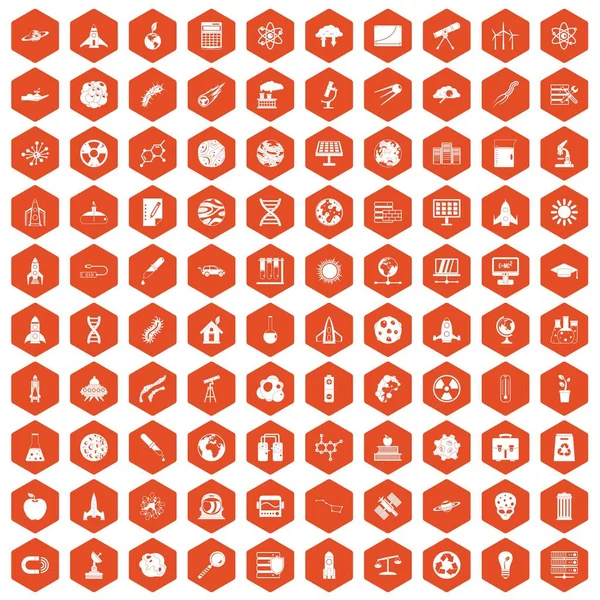 100 ícones de espaço laranja hexágono — Vetor de Stock