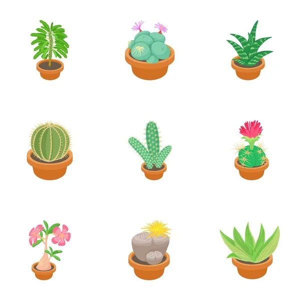 Home plant icons set, cartoon style — Stock Vector