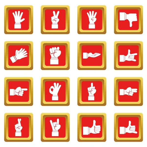 Mano gesto iconos conjunto rojo — Vector de stock