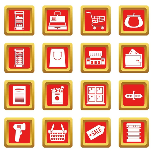 Supermarket icons set red — Stock Vector