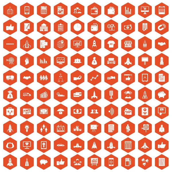 100 iconos de inicio hexágono naranja — Archivo Imágenes Vectoriales