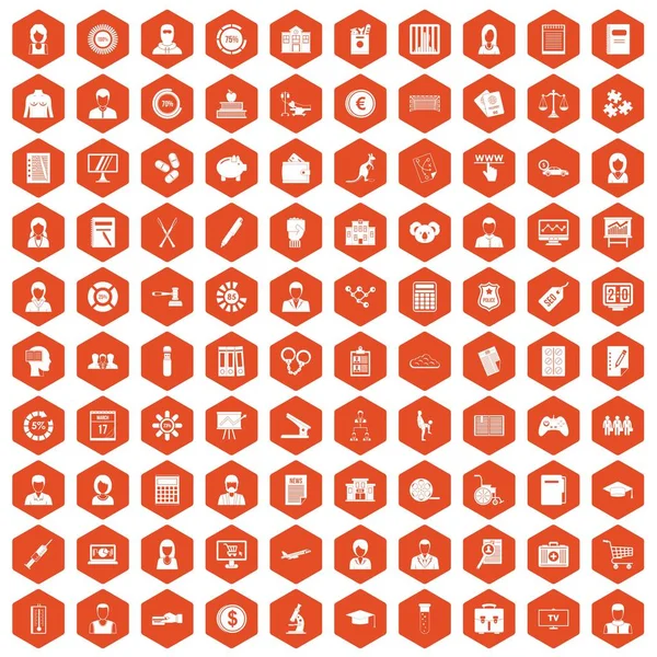 100 iconos de datos estadísticos hexágono naranja — Archivo Imágenes Vectoriales