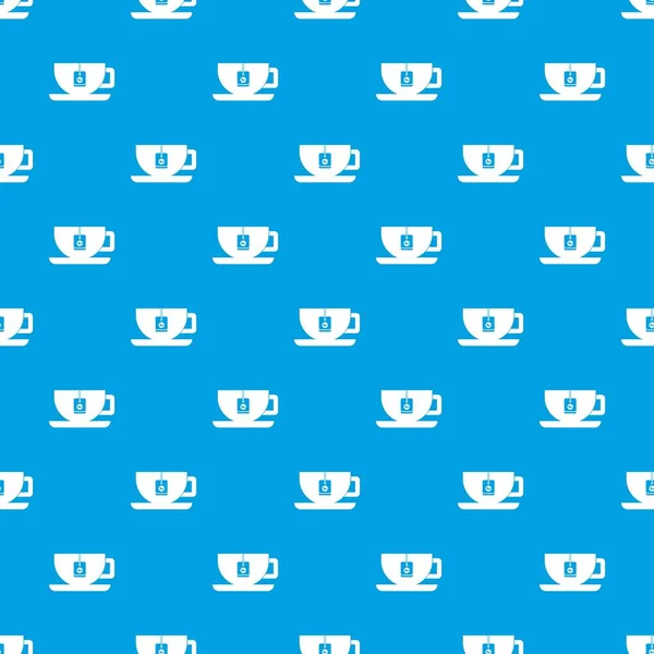 Tasse Tee mit Teebeutelmuster nahtlos blau — Stockvektor