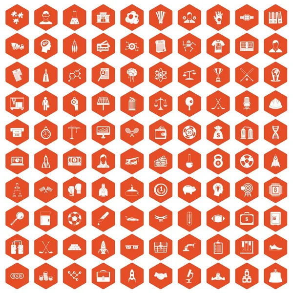 100 ícones de sucesso laranja hexágono — Vetor de Stock
