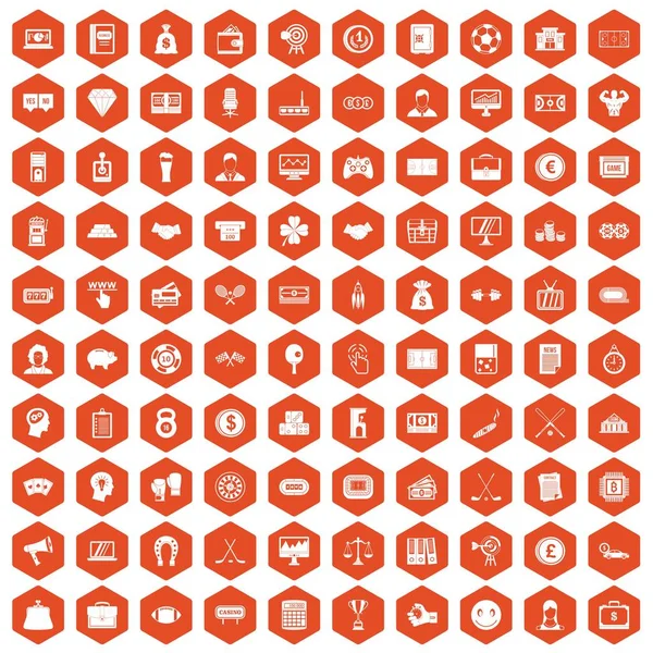 100 iconos de sorteo hexágono naranja — Archivo Imágenes Vectoriales