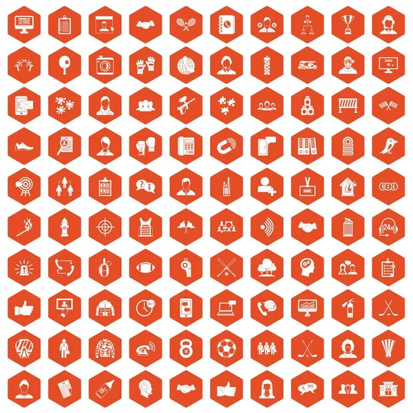 100 iconos del equipo hexágono naranja — Archivo Imágenes Vectoriales