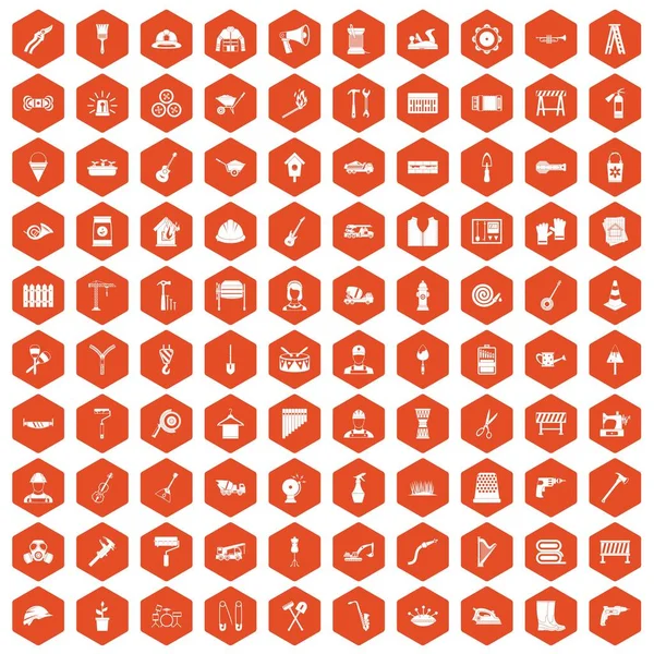100 ícones de ferramentas laranja hexágono — Vetor de Stock