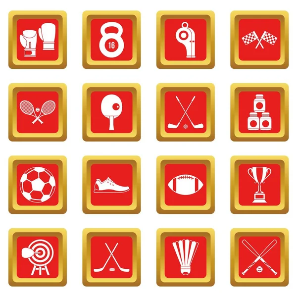 Set icone attrezzature sportive rosso — Vettoriale Stock