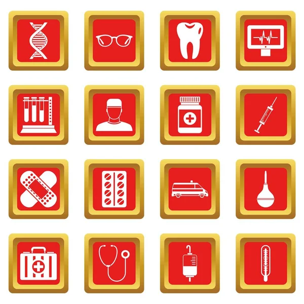 Conjunto de iconos de medicina rojo — Vector de stock