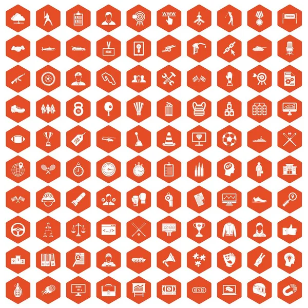 100 iconos de victoria hexágono naranja — Archivo Imágenes Vectoriales