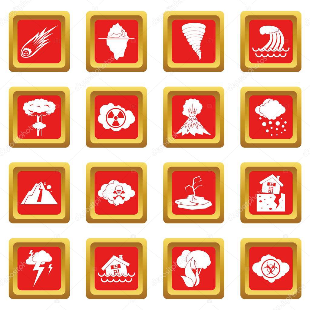 Natural disaster icons set red