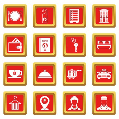 Kırmızı otel Icons set