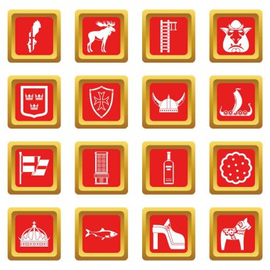 İsveç Seyahat Icons set kırmızı