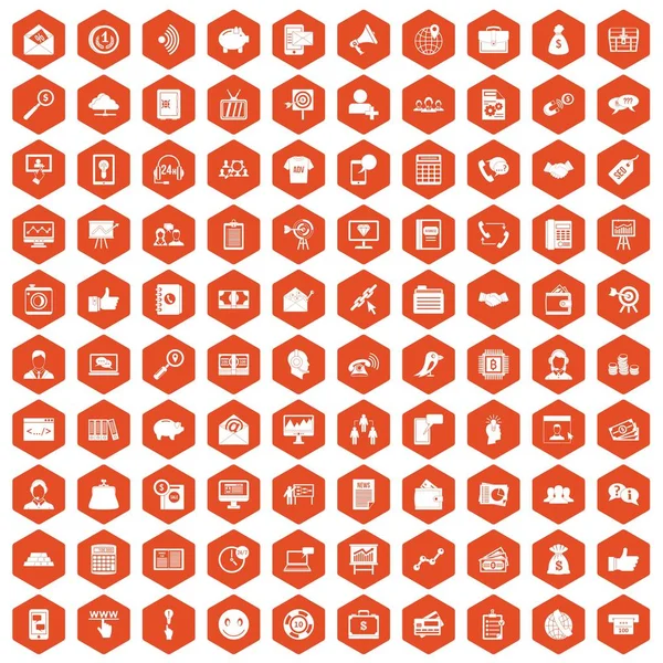 100 virale marketing pictogrammen hexagon oranje — Stockvector