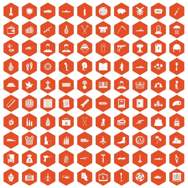 100 iconos de crímenes de guerra hexágono naranja — Archivo Imágenes Vectoriales