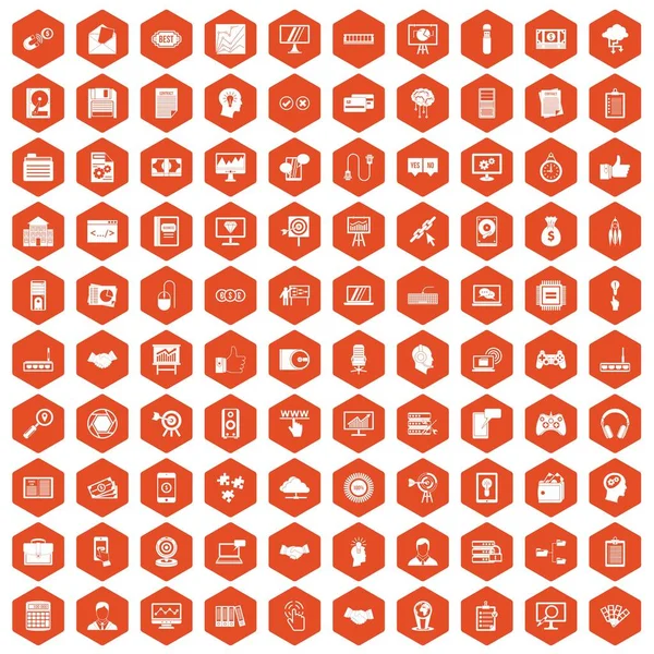100 iconos de desarrollo web hexágono naranja — Archivo Imágenes Vectoriales
