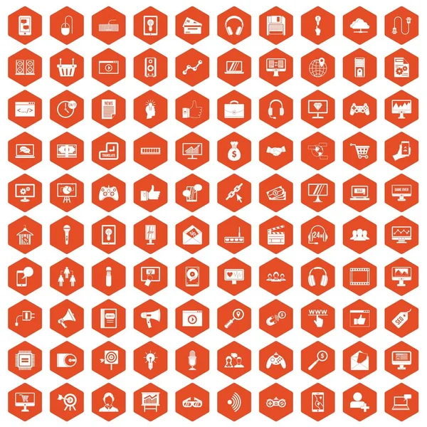 100 iconos web y móviles hexágono naranja — Archivo Imágenes Vectoriales