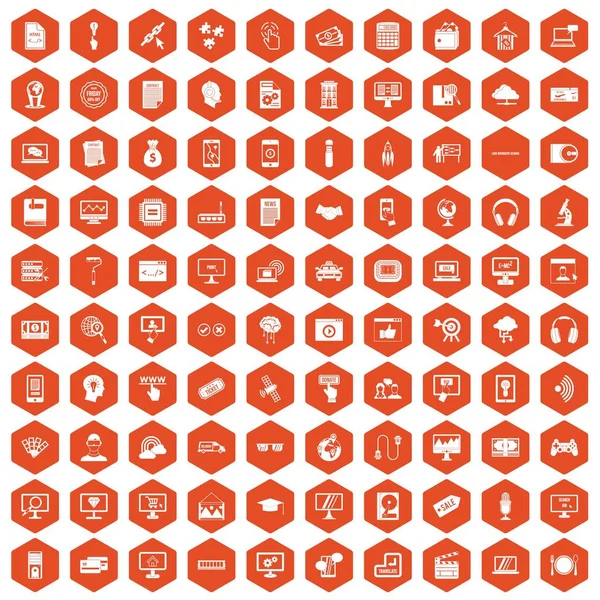 100 stránkách ikony šestiúhelník oranžové — Stockový vektor